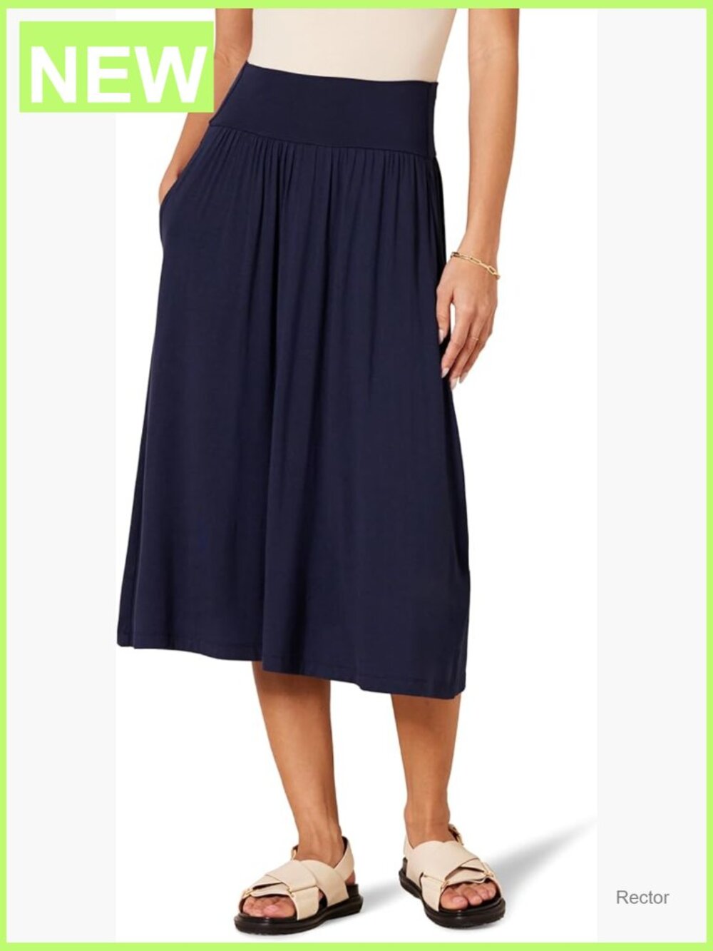 Viscose Jersey Pull On Midi Skirt with Pockets Relaxed Fit